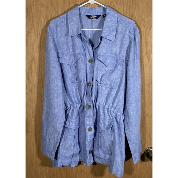 Lands End Linen Utility Shacket Shirt Jacket Minimalist Coastal Women's Sz XL - Picture 1 of 9